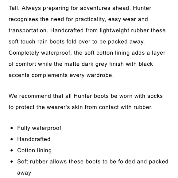 New in Box Hunter Black Matte Packable Rain Boots - Picture 6 of 6